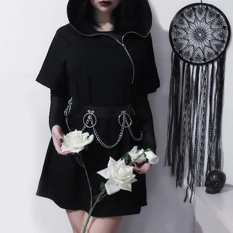 Gothic Waist Chain Alloy and PU Leather Body Chains with Rounded Circle Decor Body Straps Accessories for Women and Girl