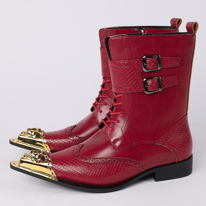 

Men s Mid-calf Boots Fashion Pointed Leather Boots British Style Business Dress Shoes Motorcycle Boot Designer Men s Boots Botas 39