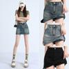 Women High Waist Denim Skirt Anti Chafing Stretchy A Line Mini Skirt Casual Vintage Jean Skort