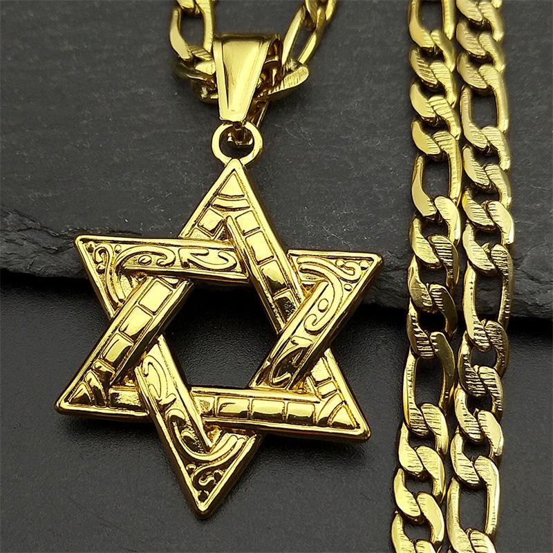 Doppelseitiger Hexagramm-Anhänger Titanstahl Halskette Partnerkette Modeschmuck Geschenk für Sie Ihn Unisex