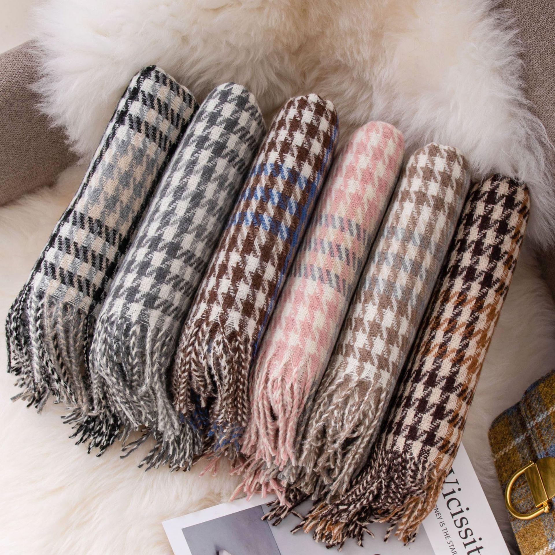 

Autumn and winter, thousand bird plaid contrasting colors, thickened scarf, female couple simple and versatile temperament warm scarf 65*200cm