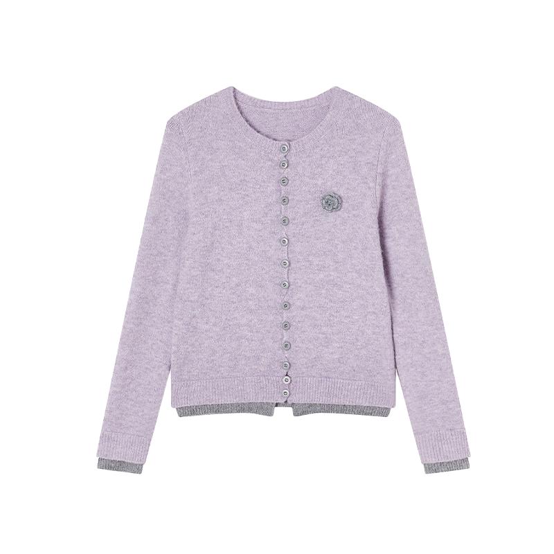 

Women s 3D Floral Faux Two-Piece Knit Sweater M