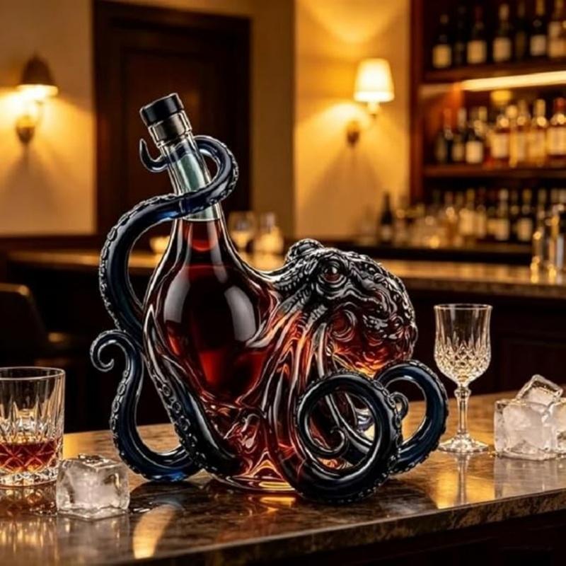 Rum Glass Edition 3D Octopus Bottle Deep Sea Decor Bottle Nautical Art Collector Display for Premium Display for Wine Liquor Soda Bottles