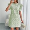 Summer Puff Short Sleeve Textured Jacquard Fashion Dress New Women Crew Neck Retro Elegant A-line Party Short Dress Female Slim Fit Loose Streetwear