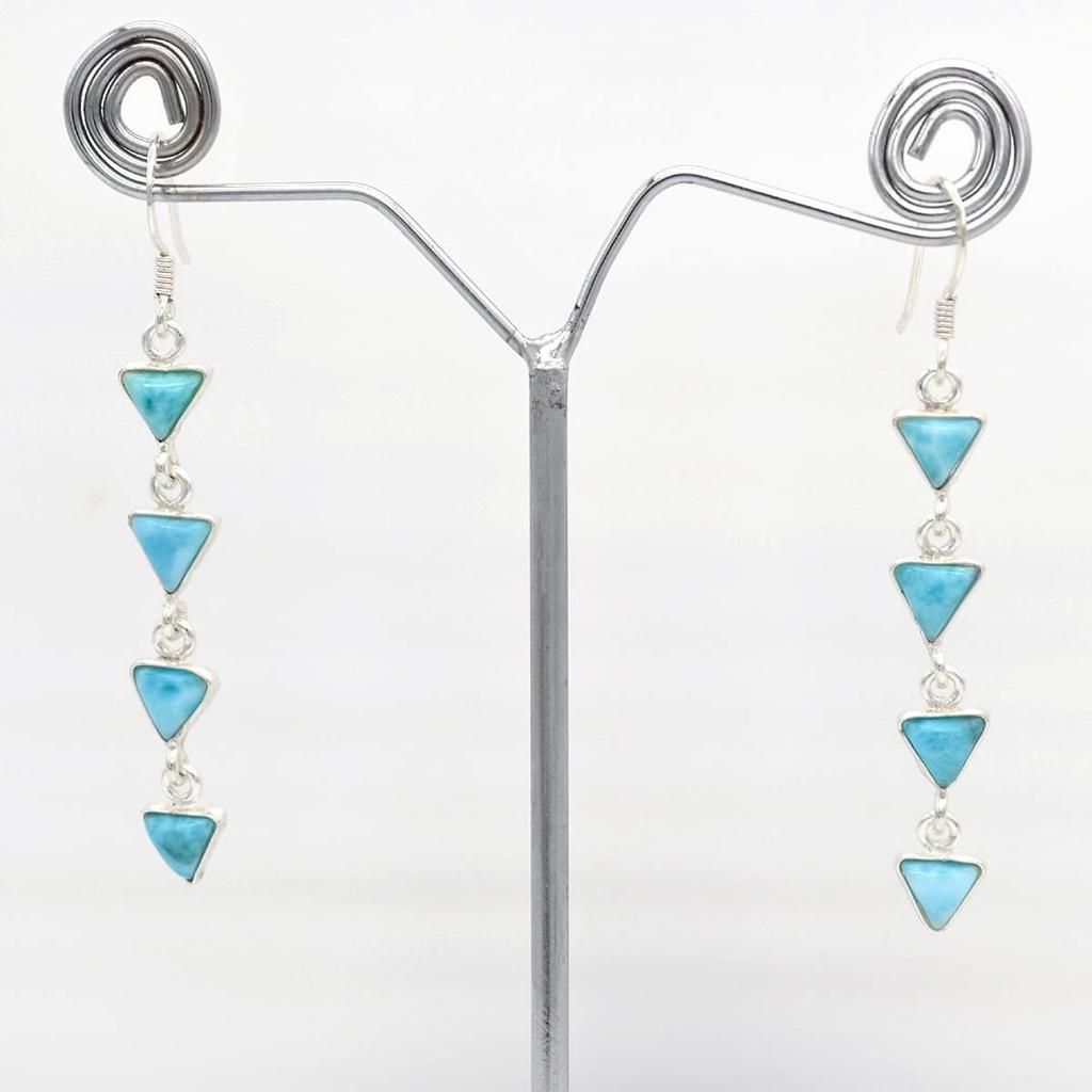 925 Sterlingsølv, Larimar øredobber, øredobber for kvinner, fødselsstensgave, Long Dangle, Sølvsmykker, forlovelsesgave