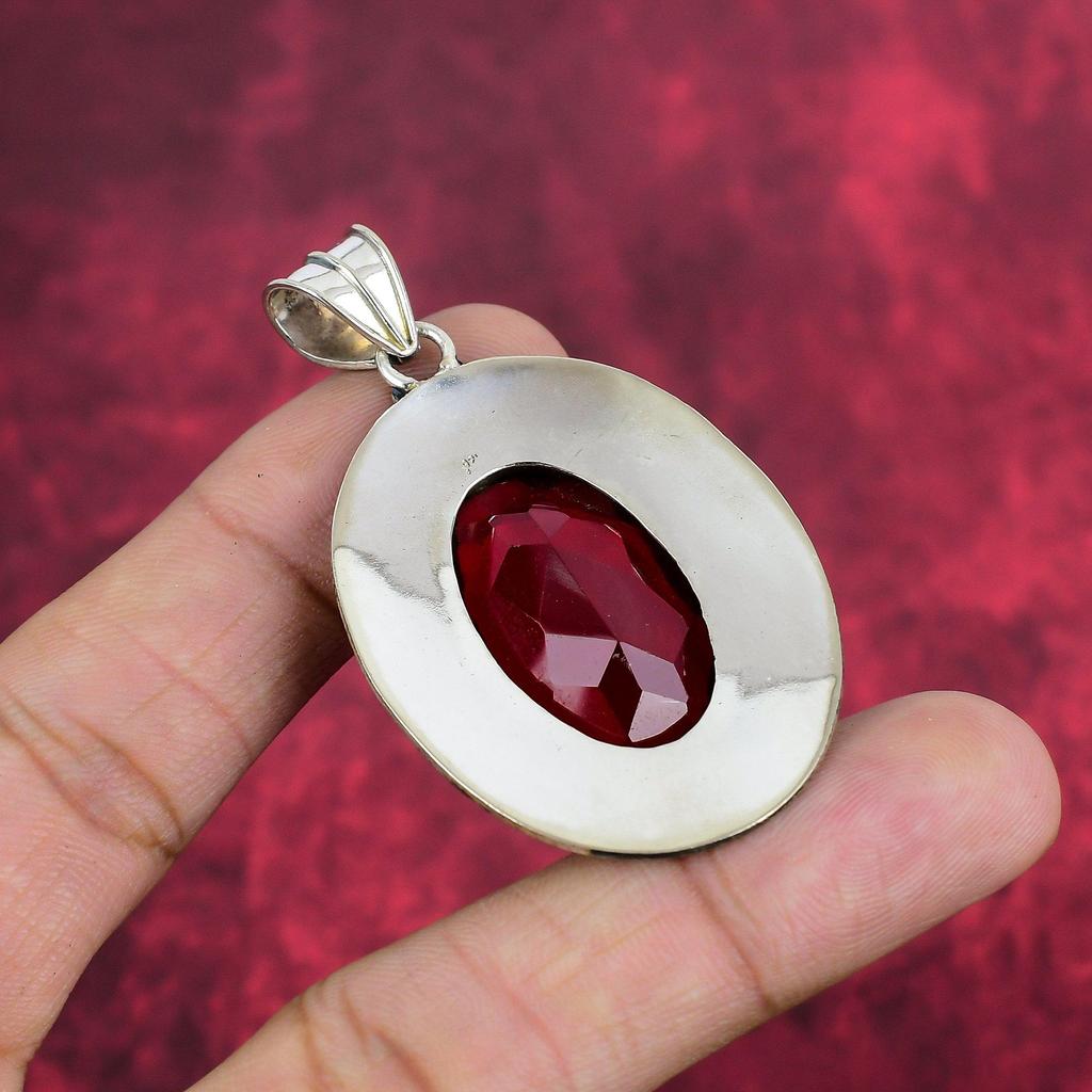 Roter Granat Edelstein Schmuck, 925 Sterling Silber Schmuck, handgemachter wunderschöner Anhänger als Jubiläumsgeschenk