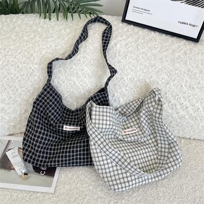 Simple and Lightweight Plaid Messenger Tote Bag New Versatile Shoulder Bag Summer Canvas Bag