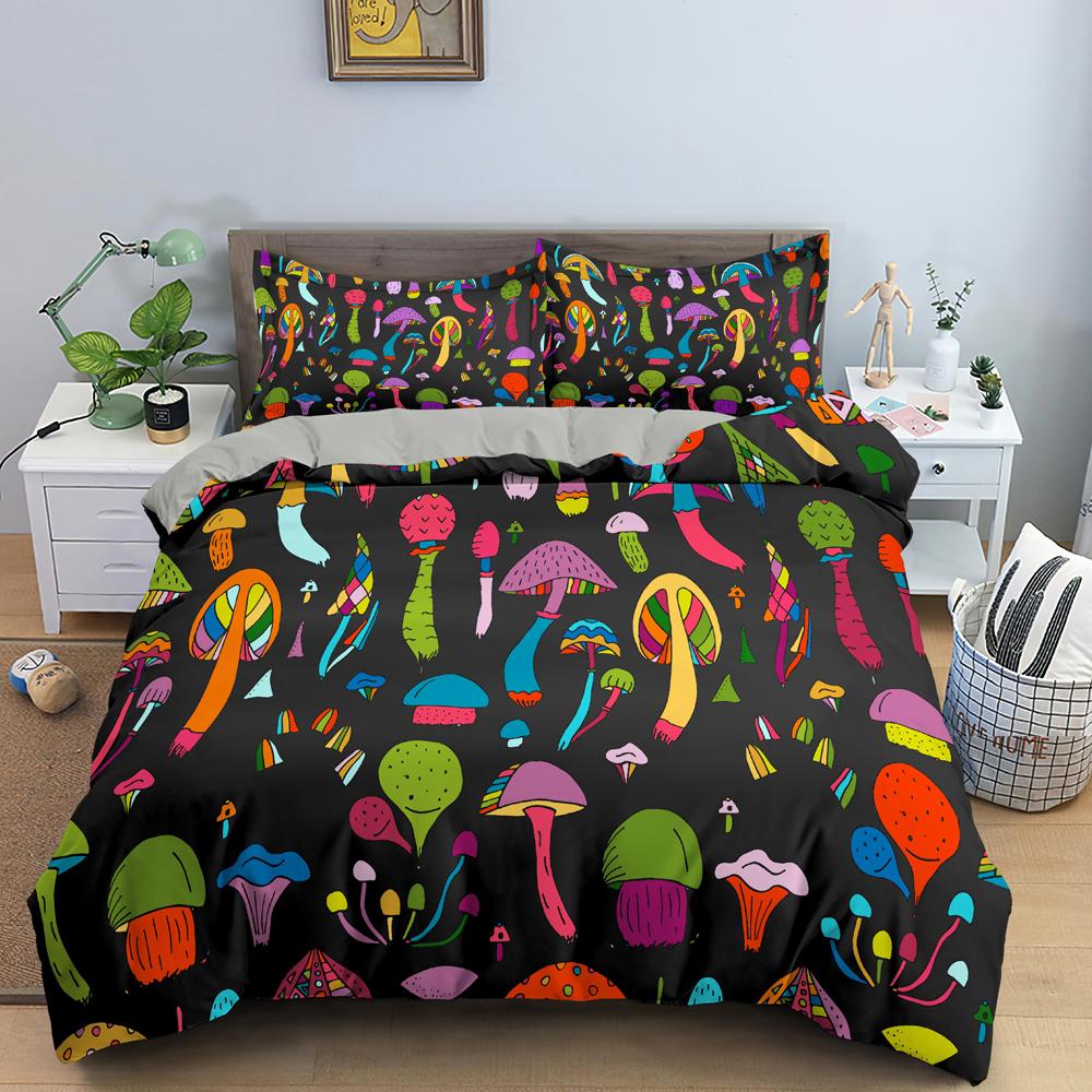 Cartoon Graffiti Königin König Bettbezug Abstrakt Psychedelischer Stil Bettwäscheset Bunt Moderne Kunst 2/3-teilig Polyester Steppdeckenbezug