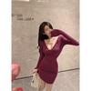 Pure Desire V-neck Sexy Spice Girl Long-sleeved Dress for Women's Early Spring New Slim-fitting and Thin Waist-wrapped Hip Short Skirt