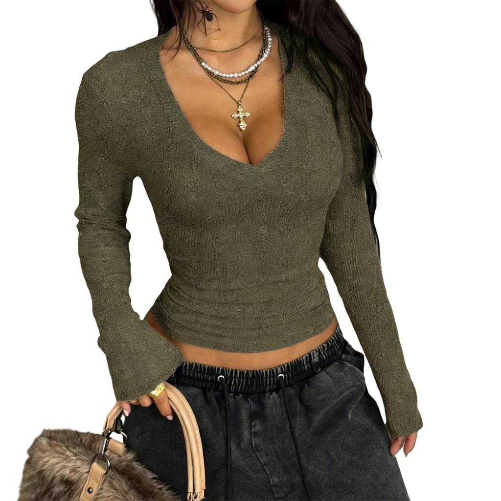 Women's Fashion Comfortable Slim-fit V-neck Long-sleeve Top