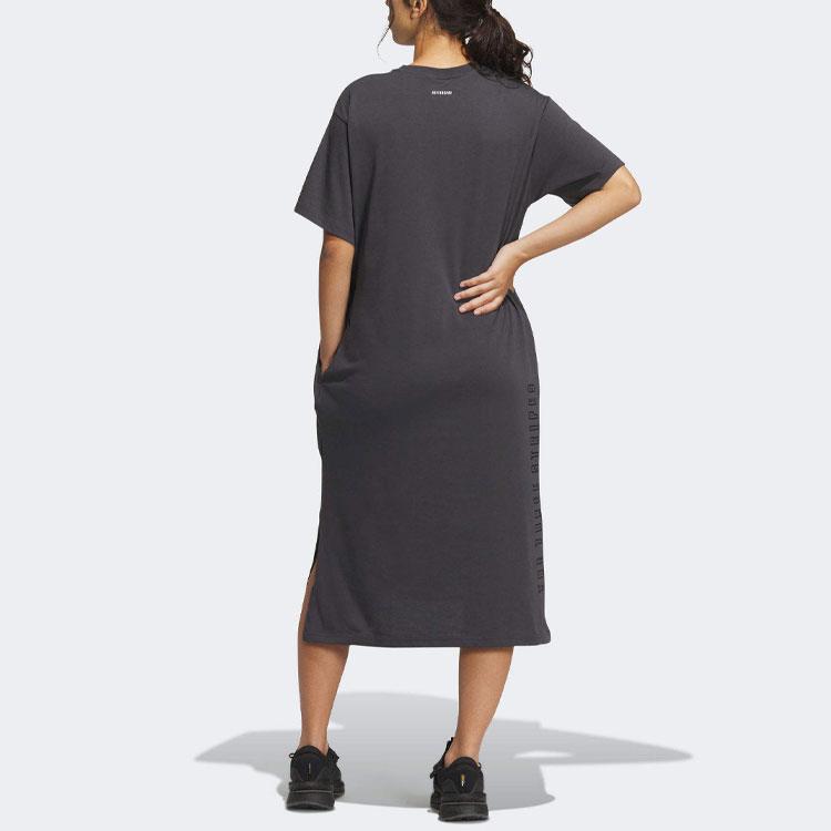 adidas Kleid mit Buchstabenprint, locker, Rundhalsausschnitt, Kurzarm, Damenkleider, Grau IM8751