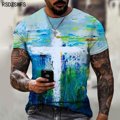 Jesus Cross Street Graffiti Style Men's 3D Printed T-Shirt Fashion Leisure Trend Short Sleeve Clothes Men's Oversized T-Shirts