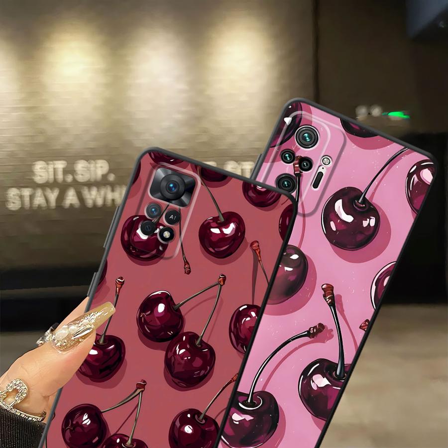 Case for Xiaomi Redmi Note 10S 9S 10 9 13 Pro Plus 11 12 Pro 14 7 8 11s 12s Funda Phone Cover Cherry Pattern