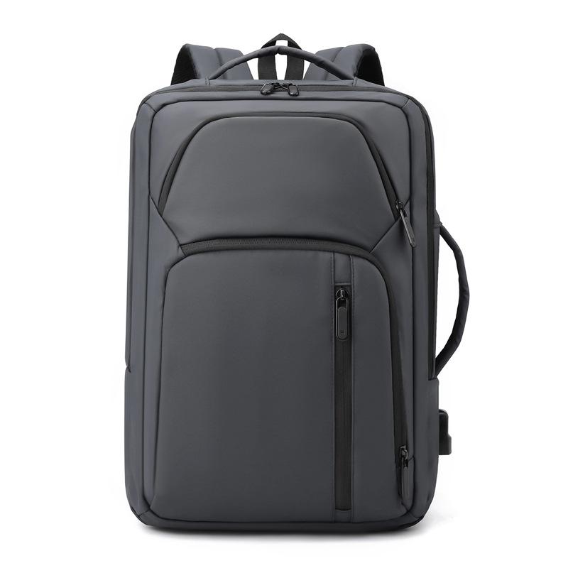 

Leather Water-resistant Backpack USB Rechargeable Large Capacity Travel Backpack Fashionable Simple Computer Bag Men серый