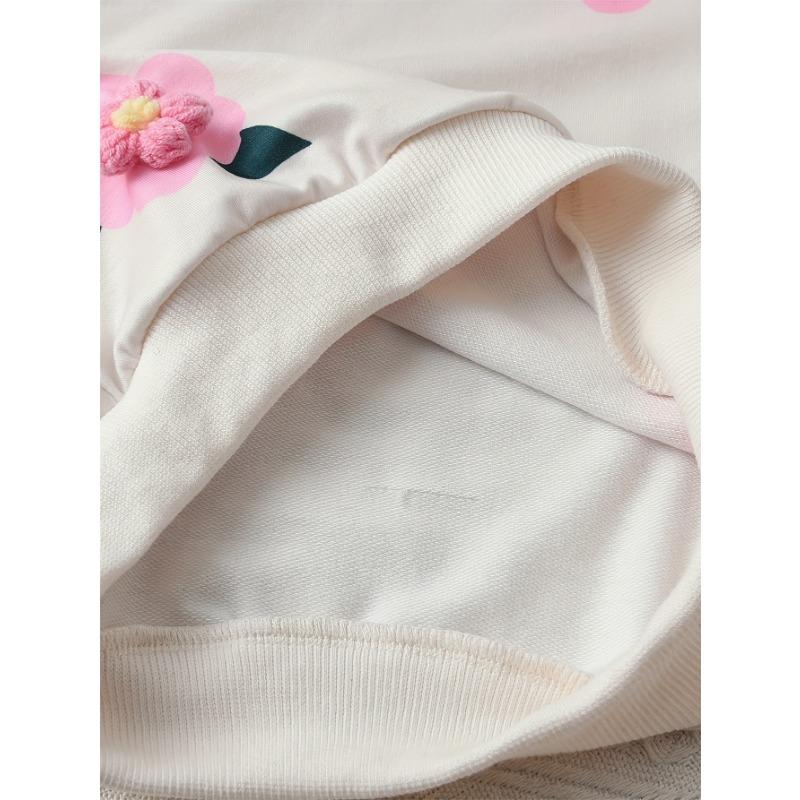 Girls' Autumn and Winter Set, Girls' Fashion Design Floral Long Sleeve Round Neck Top + Ribbed Slim Fit Pants, Breathable