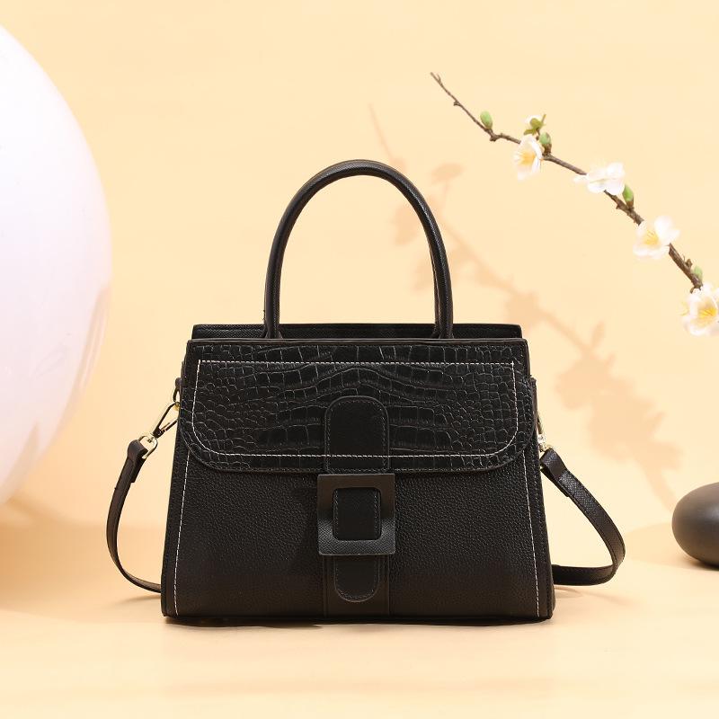 Premium Bag Women's New Fashion Mother Bag Middle-aged Handbag Large Capacity Leather Lychee Pattern Bag