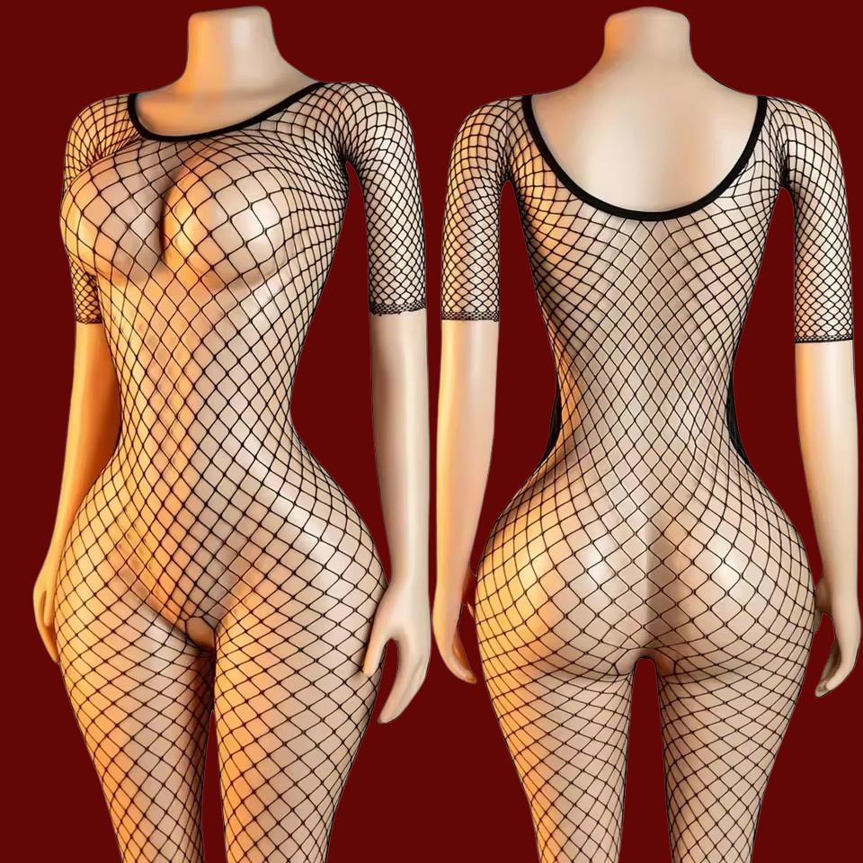 Women Fishnet Leopard Print Sexy Lingerie Bodysuit Open Crotch Bodystocking For Adult See Through Nightwear