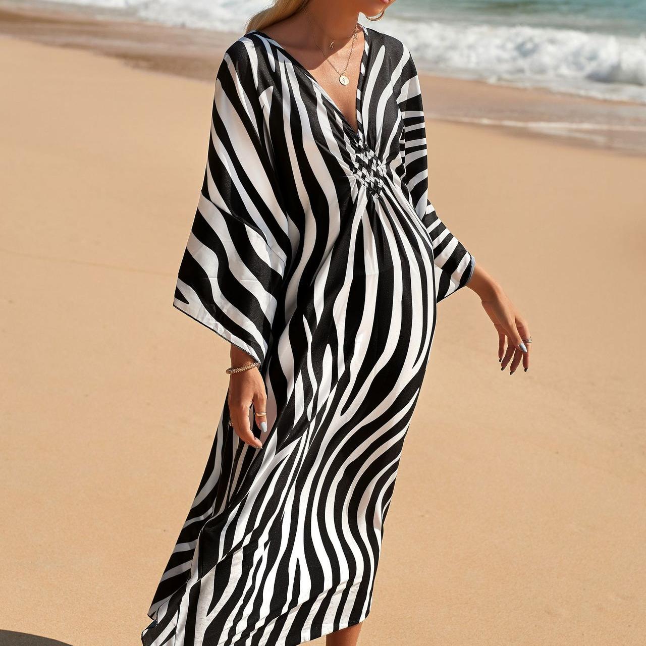 YYFS женская мода отпуск лето весна принт зебры с длинным рукавом и v-образным вырезом — фото 6