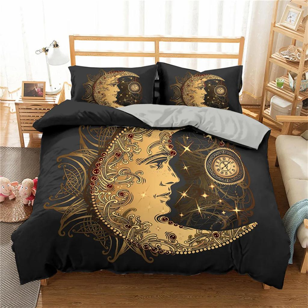 Dreamcatcher Bohemian Mandala Sun Moon and Feather Print Duvet Cover Microfiber Bedroom Decorations for Women Gifts Queen King