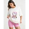 Oversized T Shirt Black Sinsoliedad Text And Cute Animal Characters Print Casual Streetwear For Women