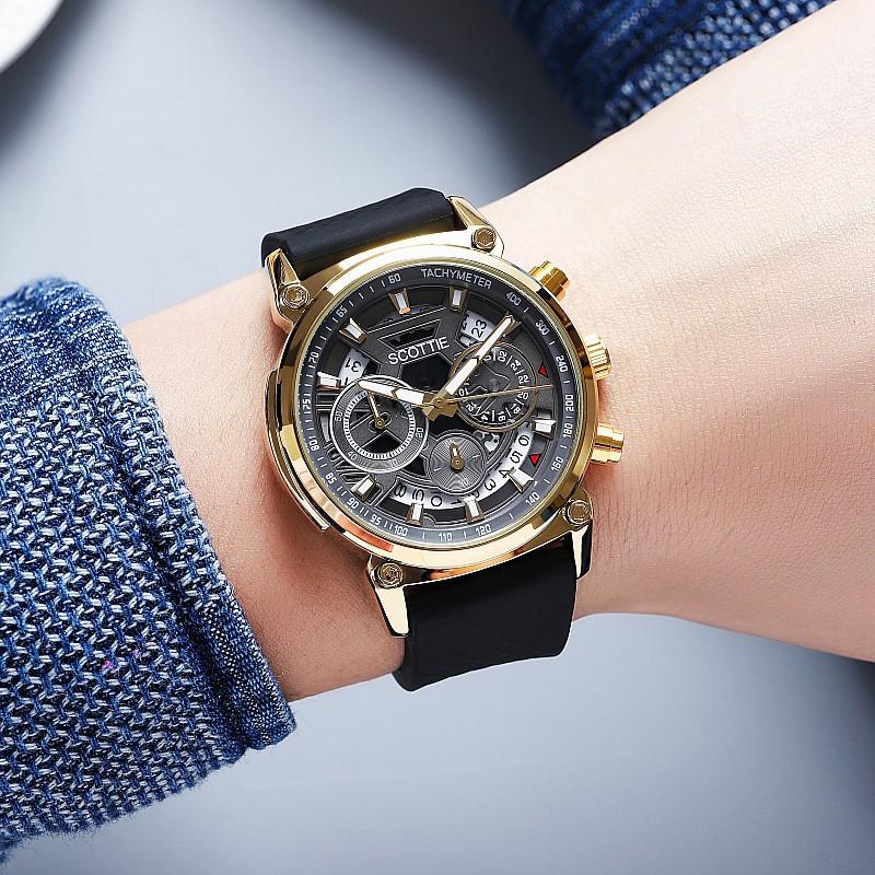 Fashion Large Dial Personalized Watch Men'S Rubber Belt Calendar Temperament Three-Eye Multi-Function Men'S Watch