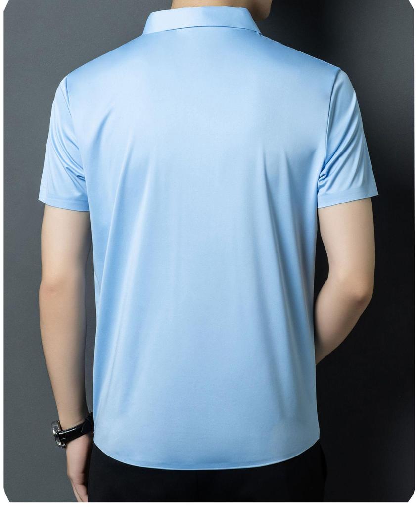 2026 Men's Seamless Ice Silk Stretch Short Sleeve Shirt - Business Casual, Non-Iron, Solid Color