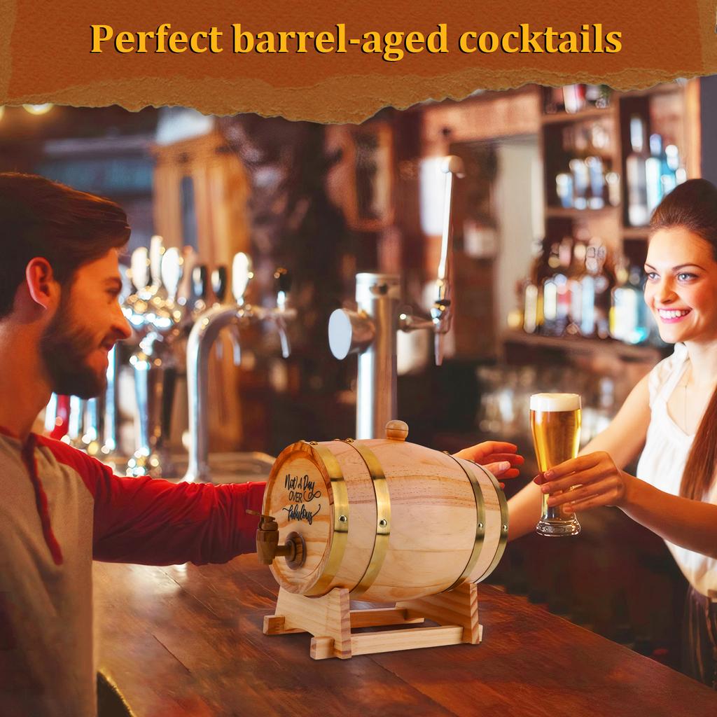 3L Engraved Whiskey Barrel with Stand Bung and Spigot Wooden Whiskey Barrel Wine Barrel for Whiskey Bourbon Cocktails Rum