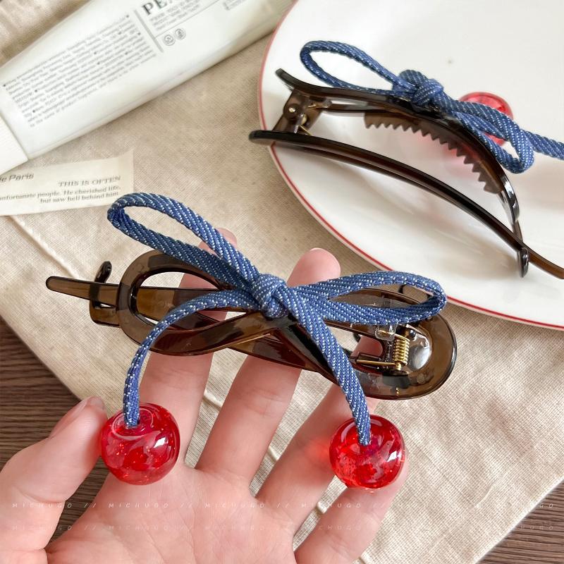 

2 шт. Милые милые вишневые бантики Y2K Корейские винтажные заколки-бантики Зажимы-акулы для девочек Прекрасные изысканные аксессуары для волос