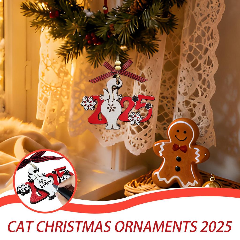 Cat Christmas Ornaments Funny Ornament for Christmas Tree Wooden Cute Unique Ornaments Decor Cat Lover Gifts