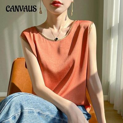 Chaleco de verano para mujer, de seda, cuello redondo, sin mangas, liso, chalecos superiores