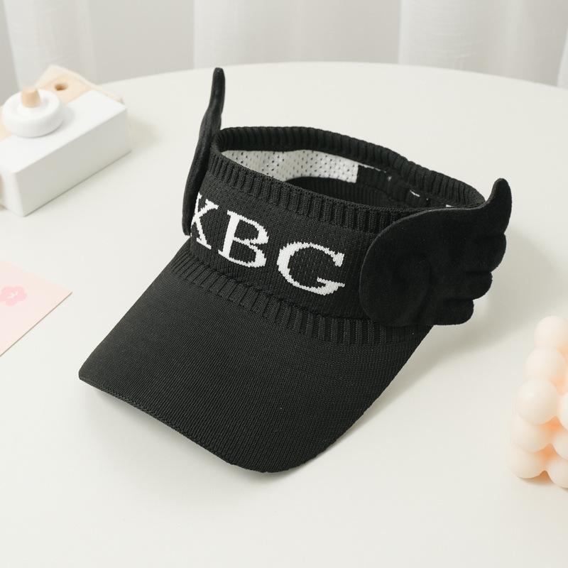 Children'S Knitted Empty Top Hat Summer Sun Hat Cute Rabbit Ears Letter Wings Cool Hat Parent-Child Show Ponytail