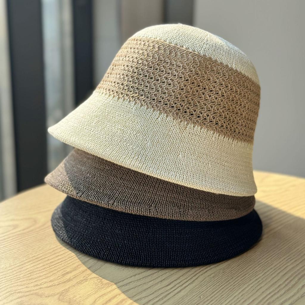 Spring and Summer New Korean-style Hollow-out Knitted Fisherman Hat for Women, Versatile for Outings, Color-blocking, Sun Protection, Makes the Face