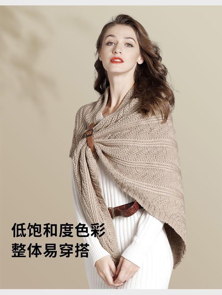 Women S Knitted Triangular Scarf With Buckle Dual Use As Shawl And Neck Warmer