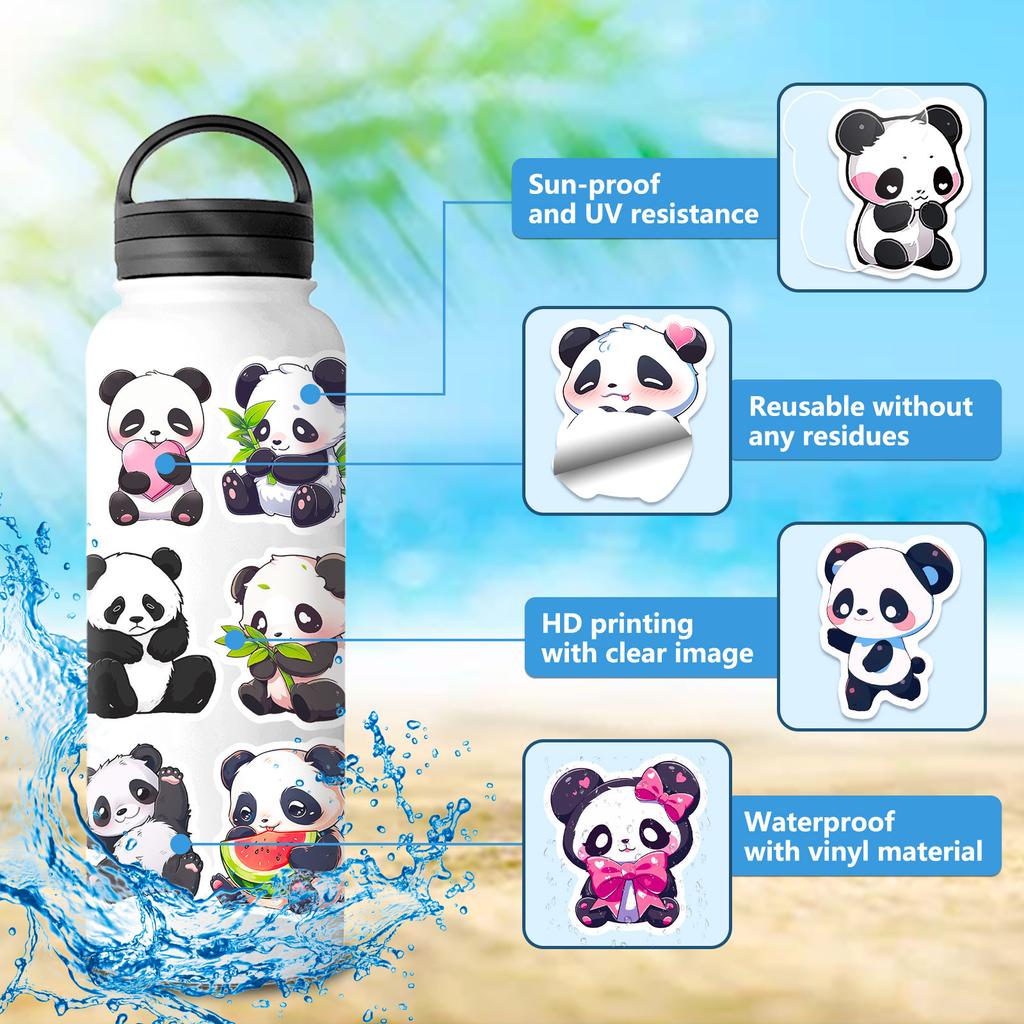 50 Cartoon Panda Stickers Creative Trend Graffiti Cartoon Panda Stickers Children Cute Animals Diy Stickers
