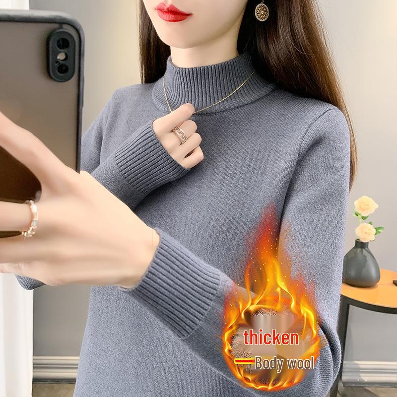 Women's Winter Warm Half-High Collar Knit Base Layer One-Piece Velvet Sweater (2025 Edition)