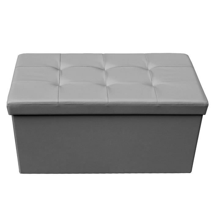 Banquette coffre pliable gris - STEVEN - 2 places - L.76 x l.38 x H.38 cm