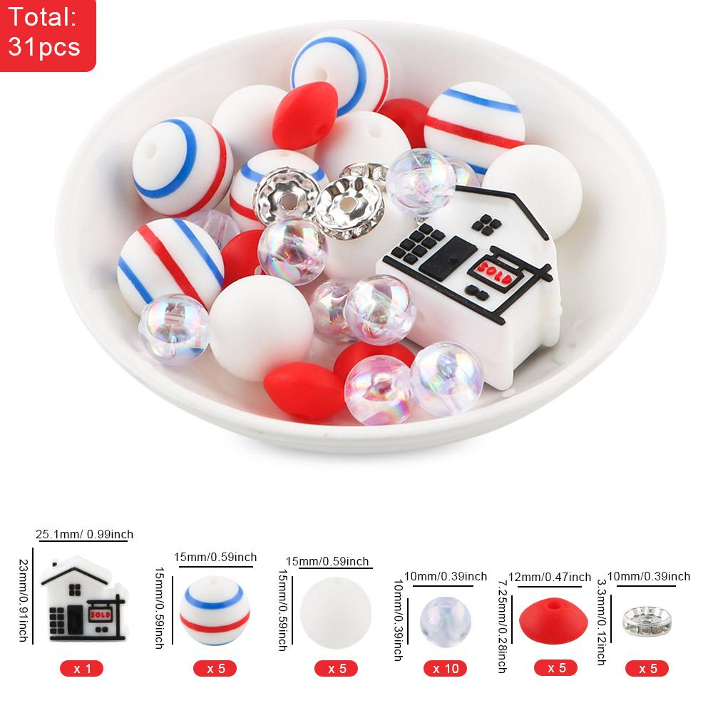 New 31Pcs/Set 3D New Silicone Focal Beads Round Bead For Jewelry Making DIY Beaded Pen Keychain Necklace Bracelet Accessories