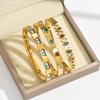 Geometric Gold & Gem Heart Bracelet Set for Women - Stackable Stainless Steel Evil Eye Jewelry