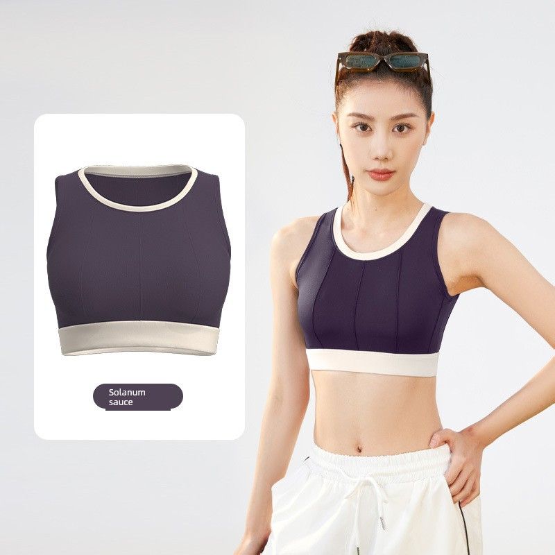 

Juyutang Vertical Pattern Color Matching Yoga Bra High Strength Shockproof Fixing Vest Thin Sports Intimates Women Solanum sauce M