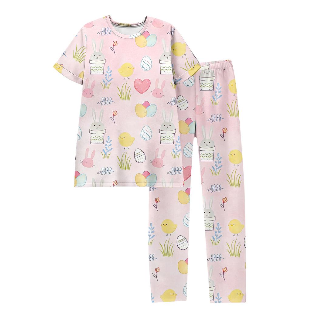 Women's Easter Bunny Print Short Sleeve Pajama Set
