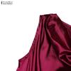 ZANZEA Women Elegant Pile Collar Casual Sleeveless A-line Satin Dress