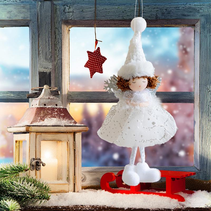 Christmas Angel Doll Christmas Tree Angel Doll Pendants Wearing Pointy Hat Mesh Dress Handmade Angel Ornaments for Christmas