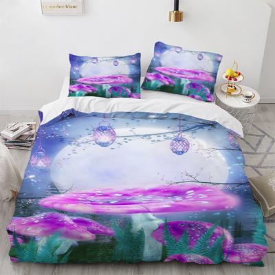 Cute Mushroom Pattern Polyester Bedding Set Magic Mushroom House King Queen Full Size Duvet Cover Set Adult Kids Comforter Cover