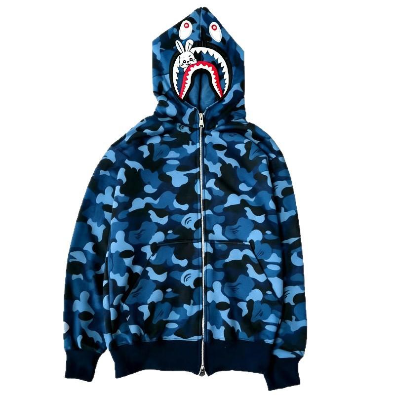 Trendy Brand Shark Head Camouflage 3D Printing Men and Women Couple Zipper To Head Sweater