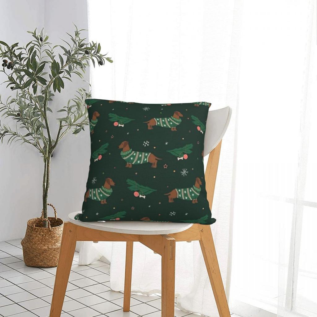Christmas Dachshund Square Pillowcases Seat Dogs Animal Cushion Case Cute Decor Pillow Cover 4040