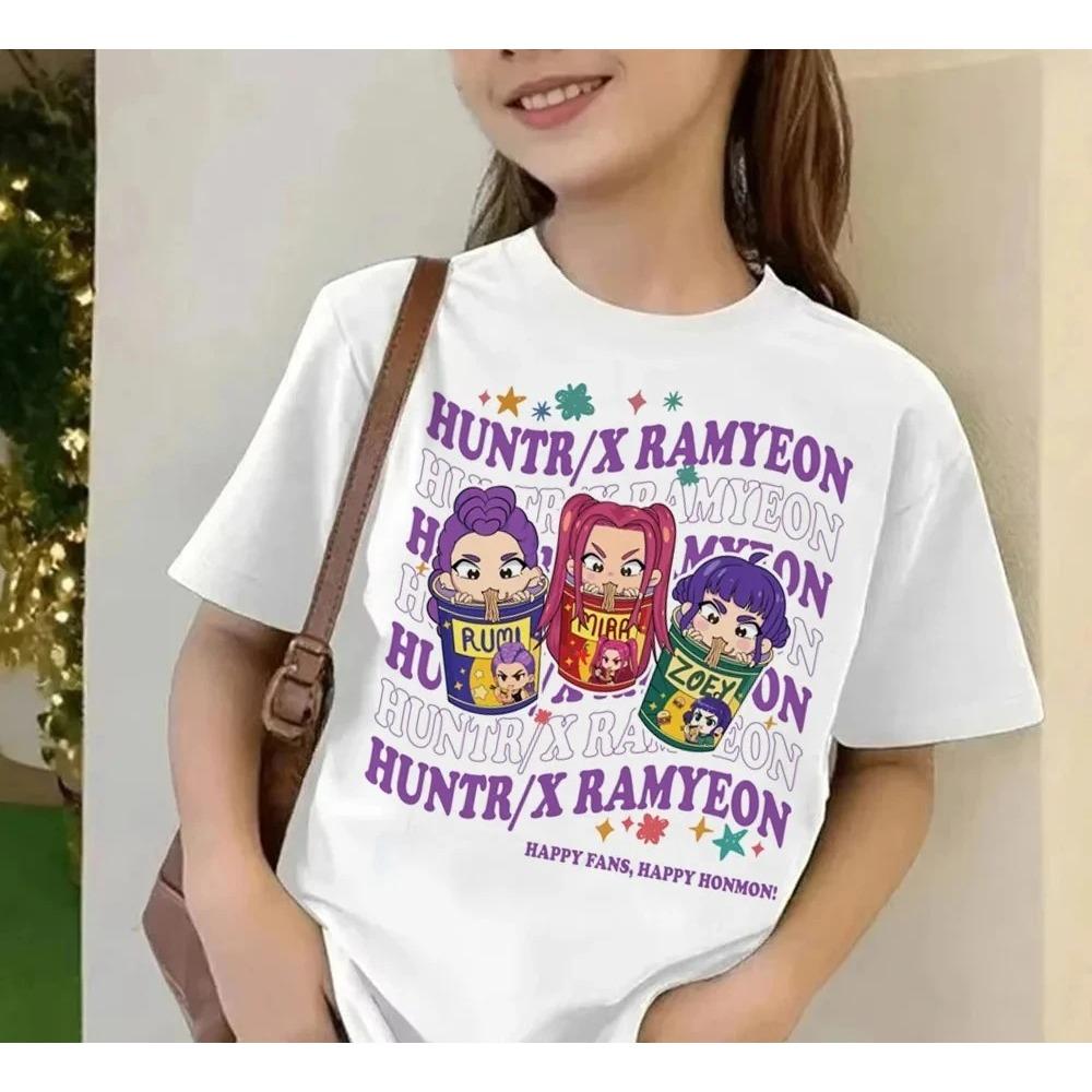 2025 Movie KPop Demon Hunters T-shirt Summer Short Sleeve T-shirt Tee for Children Casual Loose Girl Boy Graphic Printed Tops