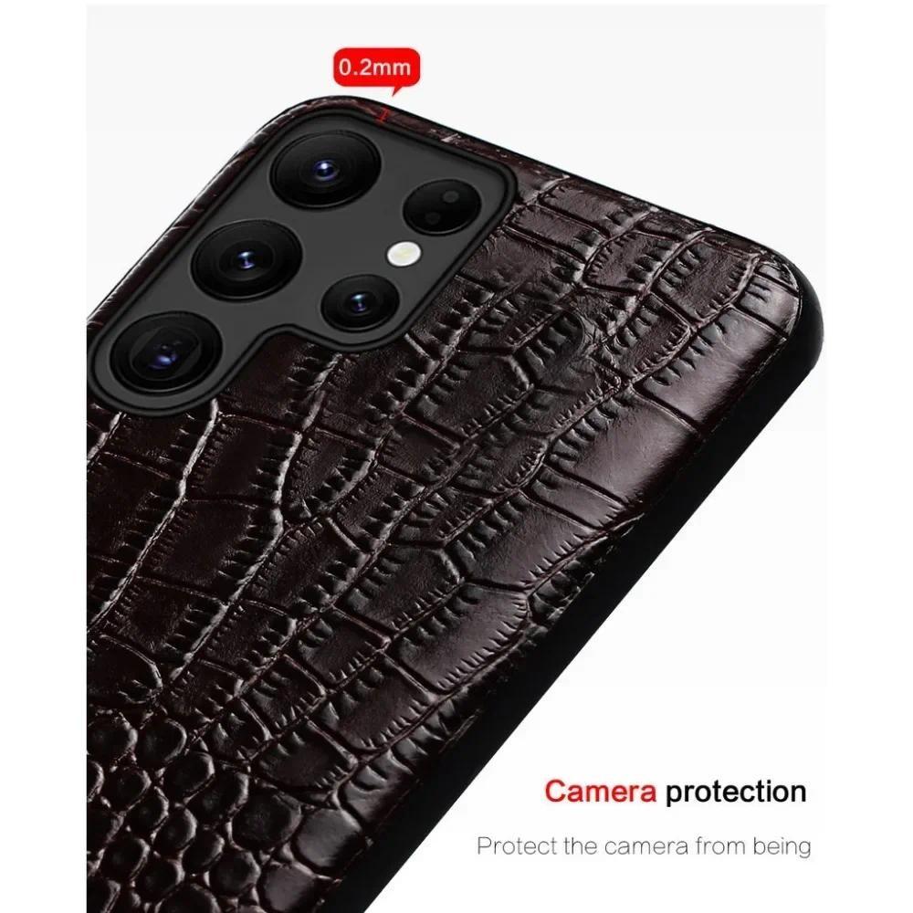Crocodile Pattern Cowhide Leather Case for Samsung Galaxy S26 Ultra S25 S24 Plus S23 FE S22 S21 Note 20 Mobile Phone Hard Cover
