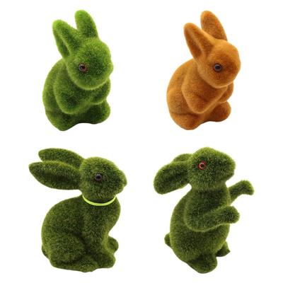 Easter Flocked Rabbit Moss Bunny Figurine Ornaments for Yard Lawn Spring Easter
