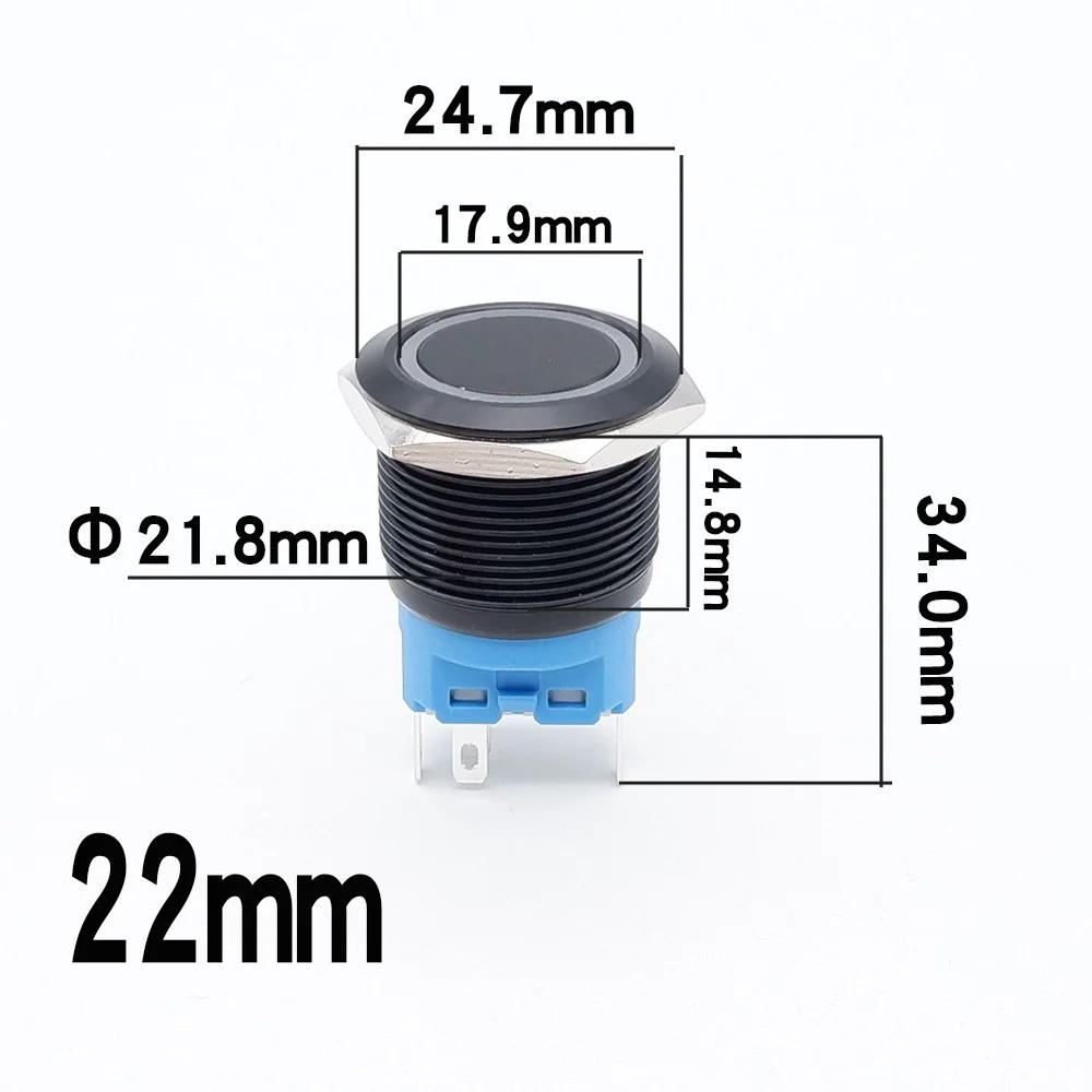 Switch PC Power Supply Flat Head 12V 24V Locking Momentary 16/19/22mm Black Metal Button Switch With Wired