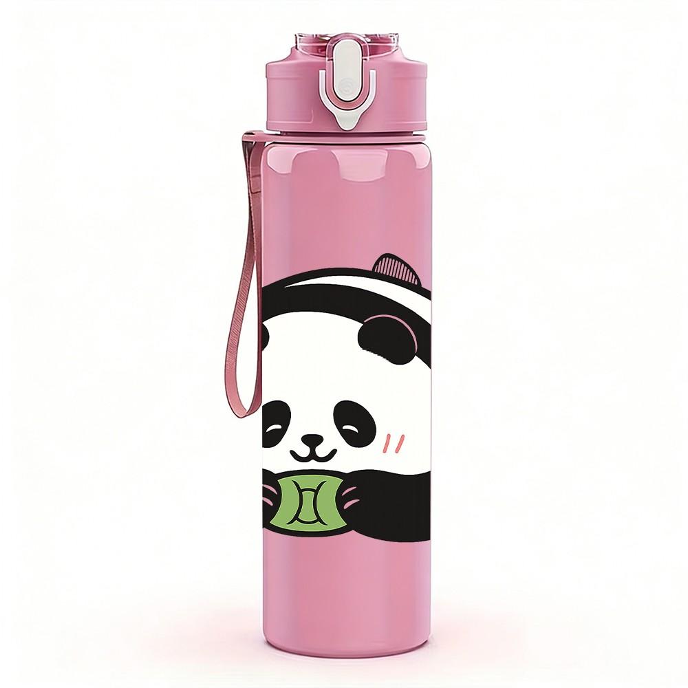 1PC Cute Panda Pattern 750ml Color Plastic Sports Water Bottle Leakproof Flip Straw Lid Suitable for Sports Office Home Use